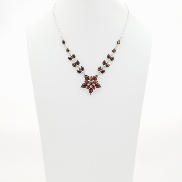 Natural Baltic Amber Floral Statement Necklace in 925 S. Silver - Picture 7 of 8